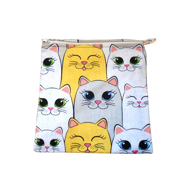 Big Kitty Cats - Large Poppins Pouch - Waterproof, Washable, Food Safe, Vegan, Lined Zip Bag