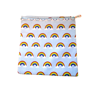 Blue Rainbows - Large Poppins Pouch - Waterproof, Washable, Food Safe, Vegan, Lined Zip Bag