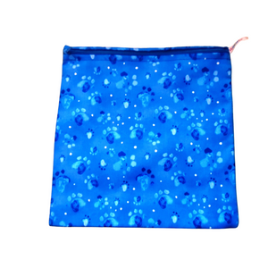 Blue Pawprints - Large Poppins Pouch - Waterproof, Washable, Food Safe, Vegan, Lined Zip Bag