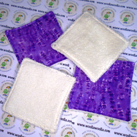 Reusable Cotton Wipes 4 Pack - Make Up - Toddler - Finger Wipes - Lavender