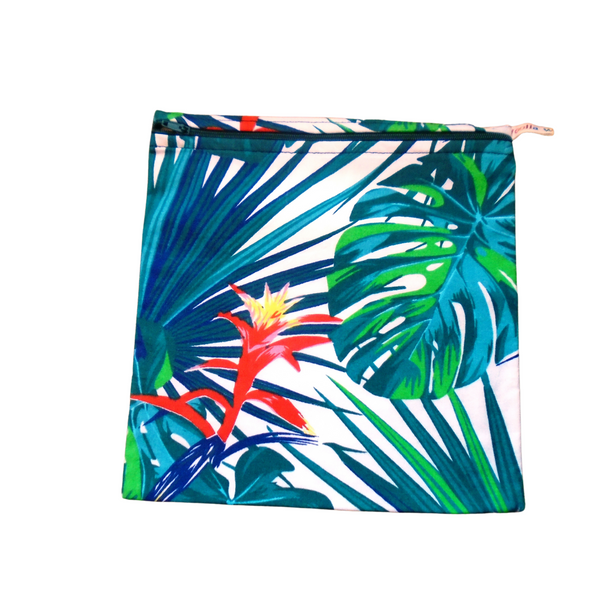 Tropical Nature - Large Poppins Pouch - Waterproof, Washable, Food Safe, Vegan, Lined Zip Bag