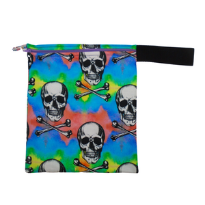 Pastel Skull -  Handy Poppins Pouch, Waterproof, Washable, Food Safe, Vegan, Lined Zip Bag With Wrist Strap