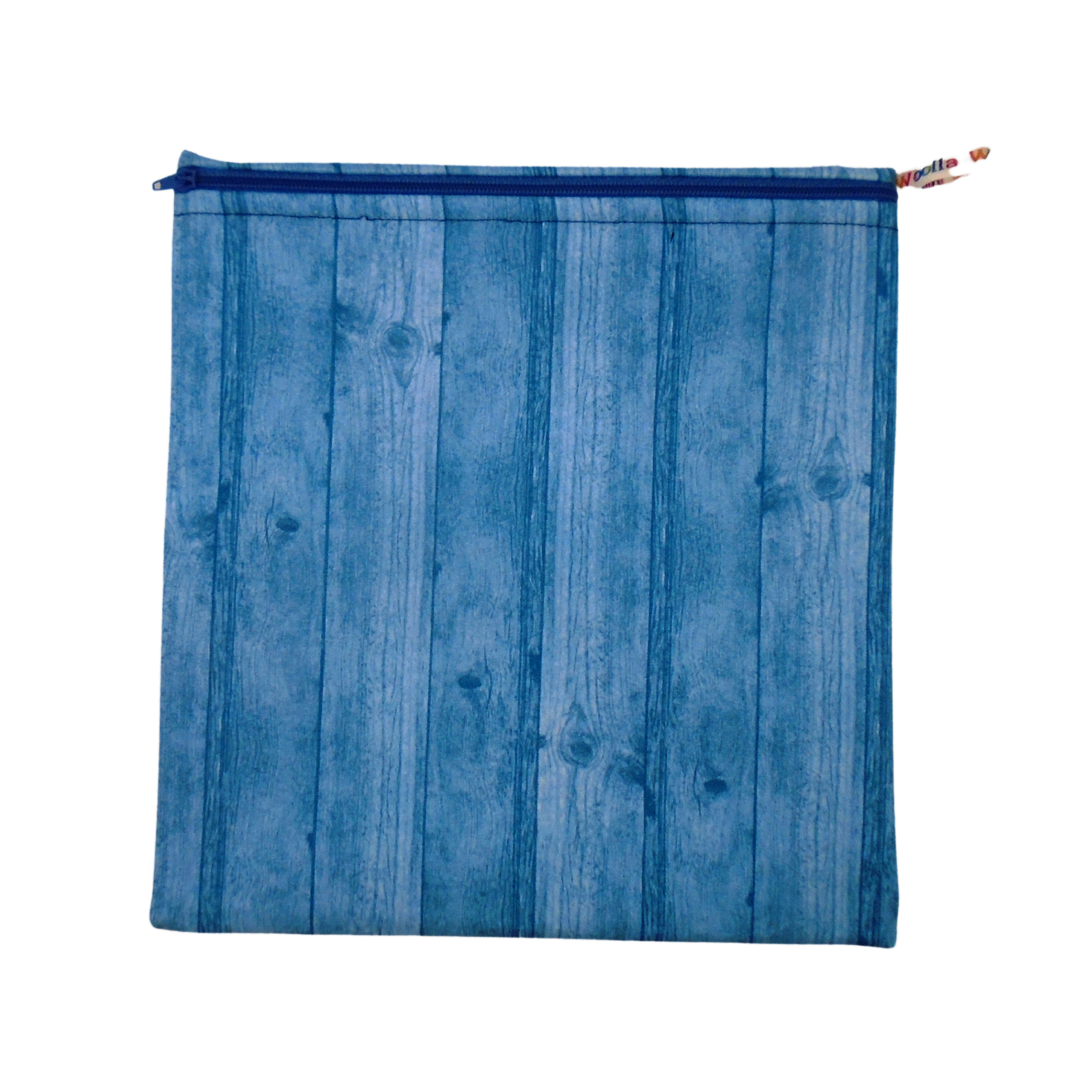 Blue Wood Grain - Large Poppins Pouch - Waterproof, Washable, Food Safe, Vegan, Lined Zip Bag