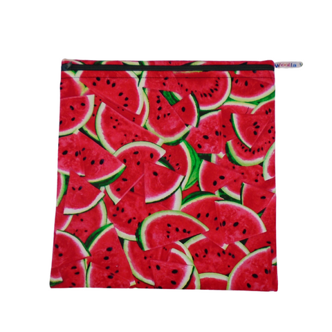 Watermelon Toss - Large Poppins Pouch - Waterproof, Washable, Food Safe, Vegan, Lined Zip Bag