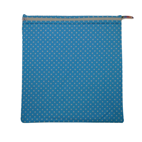 Sky Polka  - Large Poppins Pouch - Waterproof, Washable, Food Safe, Vegan, Lined Zip Bag
