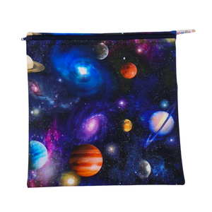 Navy Planet - Large Poppins Pouch - Waterproof, Washable, Food Safe, Vegan, Lined Zip Bag
