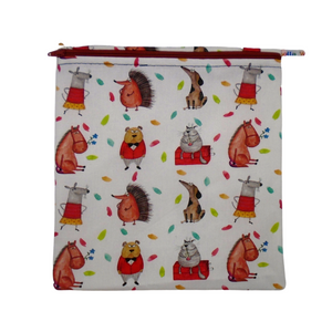 Traveling Animals - Large Poppins Pouch - Waterproof, Washable, Food Safe, Vegan, Lined Zip Bag