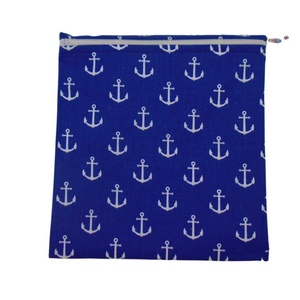 Blue Anchors - Large Poppins Pouch - Waterproof, Washable, Food Safe, Vegan, Lined Zip Bag