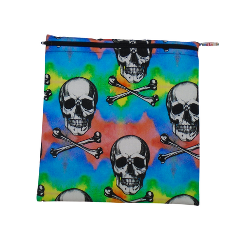 Pastel Skulls - Large Poppins Pouch - Waterproof, Washable, Food Safe, Vegan, Lined Zip Bag