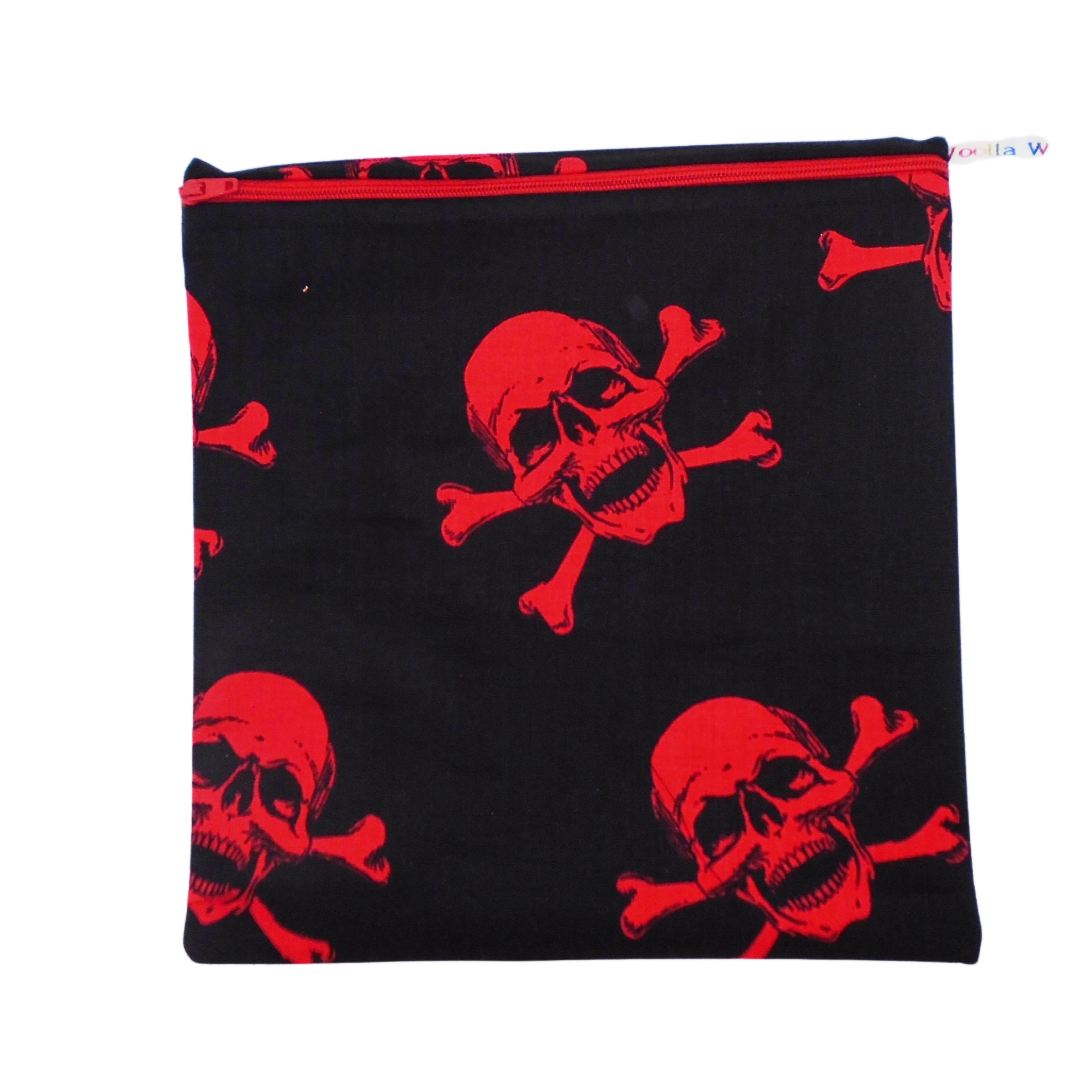 Big Red Skull & Crossbones - Large Poppins Pouch - Waterproof, Washable, Food Safe, Vegan, Lined Zip Bag