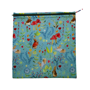 Rabbit Toadstools - Large Poppins Pouch - Waterproof, Washable, Food Safe, Vegan, Lined Zip Bag