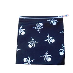 Black White Pirate Skull - Large Poppins Pouch - Waterproof, Washable, Food Safe