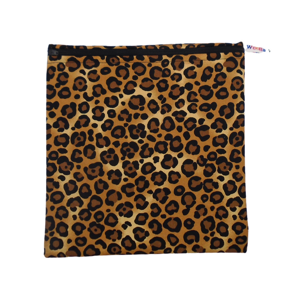 Leopard Print - Large Poppins Pouch - Waterproof, Washable, Food Safe, Vegan, Lined Zip Bag