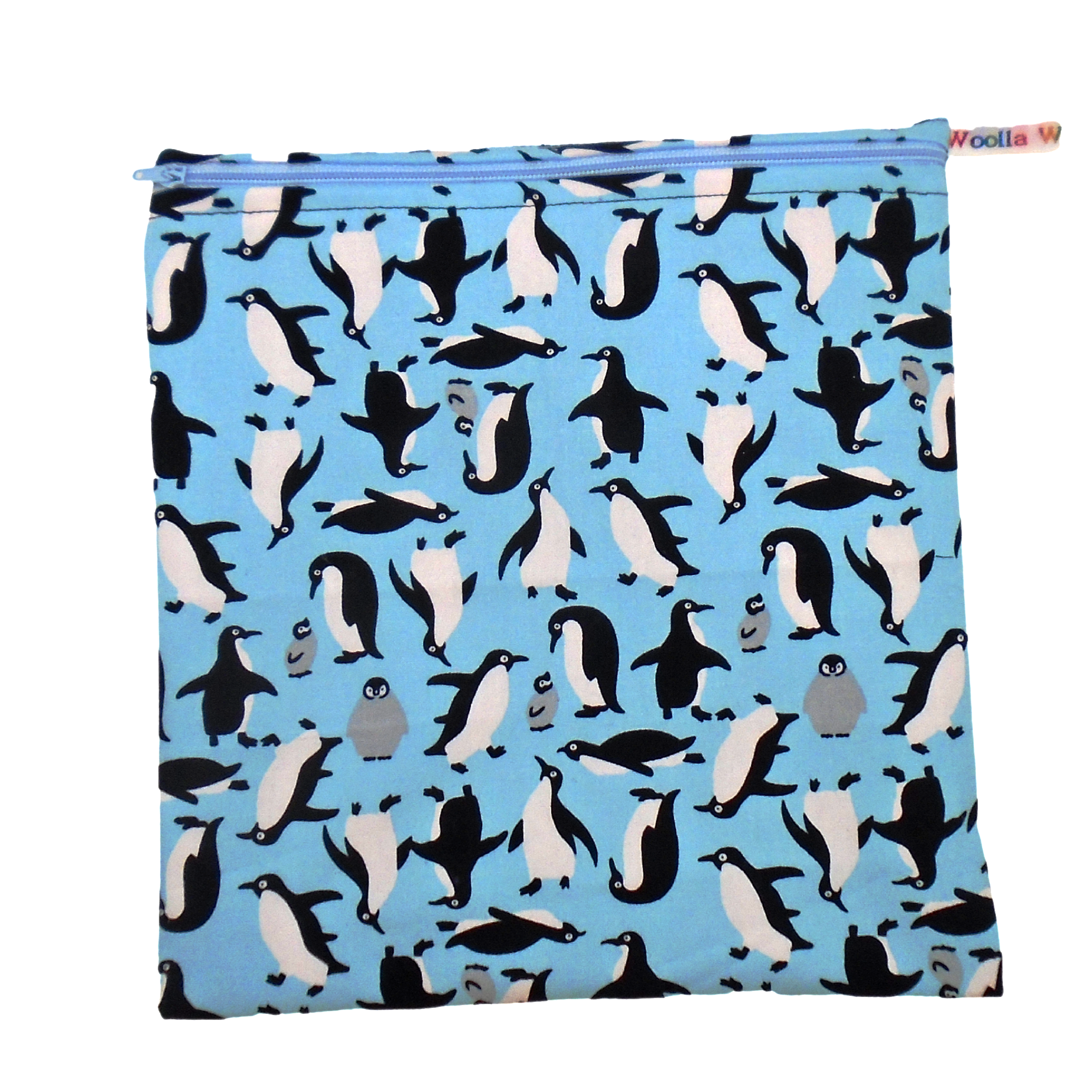 Blue Penguin - Large Poppins Pouch - Waterproof, Washable, Food Safe, Vegan, Lined Zip Bag