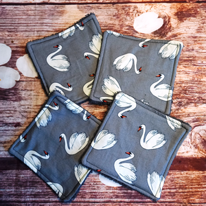 Reusable Cotton Wipes 4 Pack - Make Up - Toddler - Finger Wipes - Grey Swan With Grey Towelling