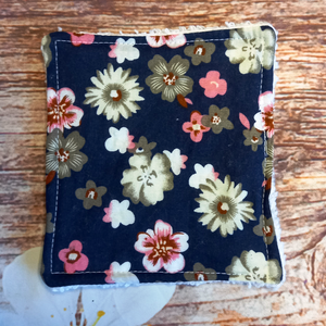 Reusable Cotton Wipes 4 Pack - Make Up - Toddler - Finger Wipes - Navy Flower With White Towelling