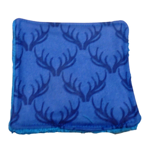 Reusable Cotton Wipes 4 Pack - Make Up - Toddler - Finger Wipes - Blue Antler With Turquoise Towelling