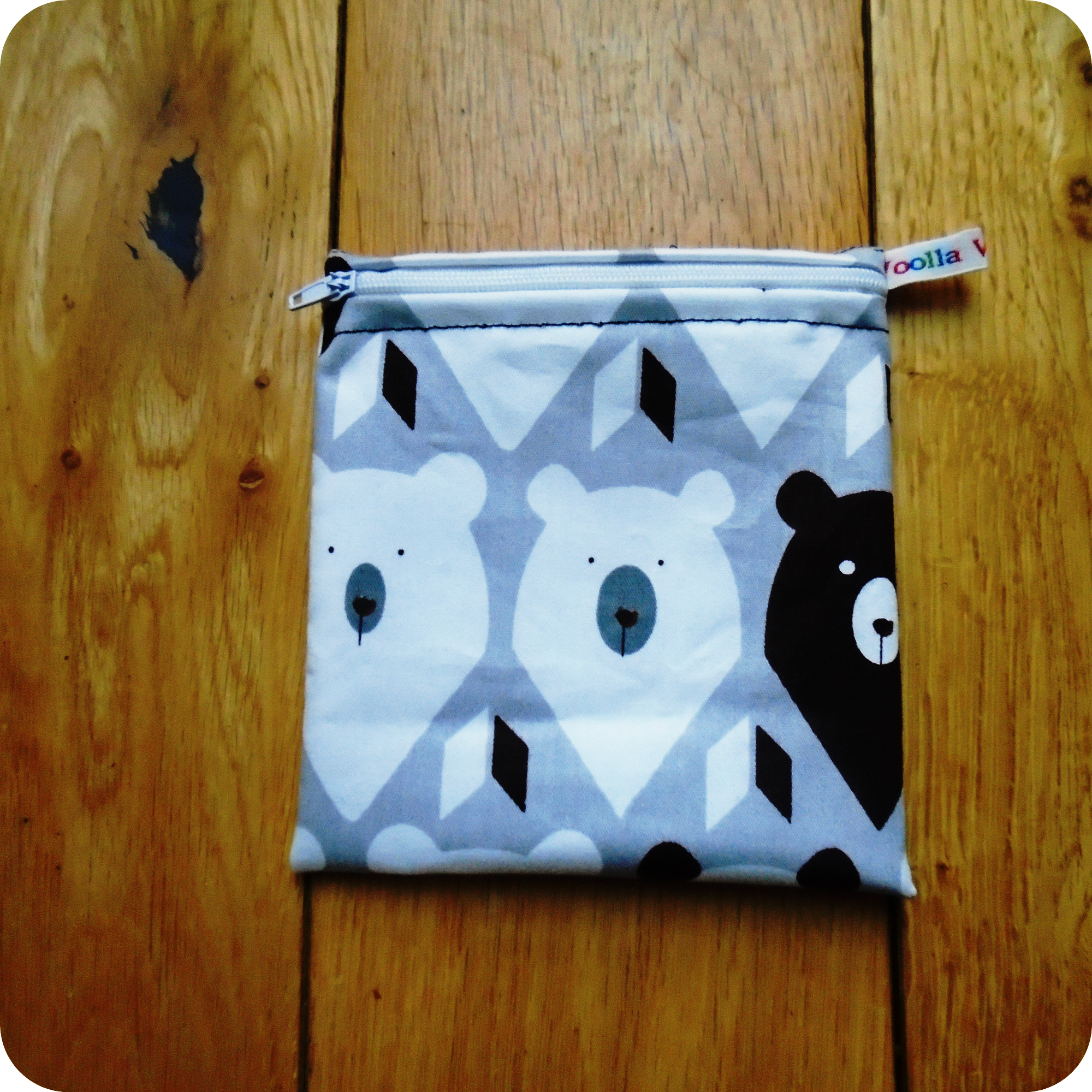 Grey Geo Bears - Small Poppins Pouch Washable Snack Bag