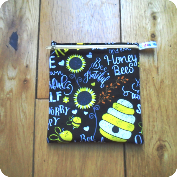 Bees Sayings - Small Poppins Pouch Washable Snack Bag