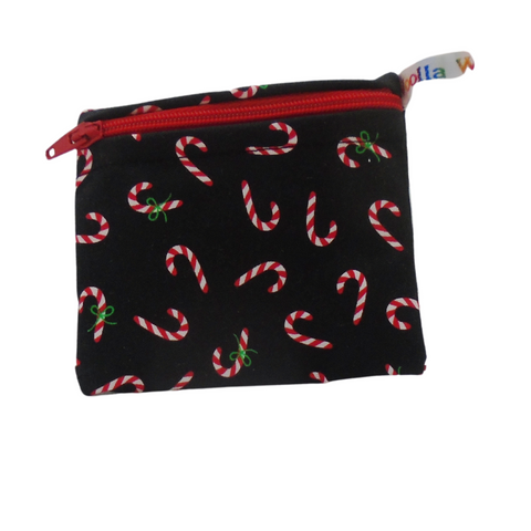 Black Candy Cane - Pippins Poppins Pouch Snack Pouch, Coin Purse, Ear Bud Case