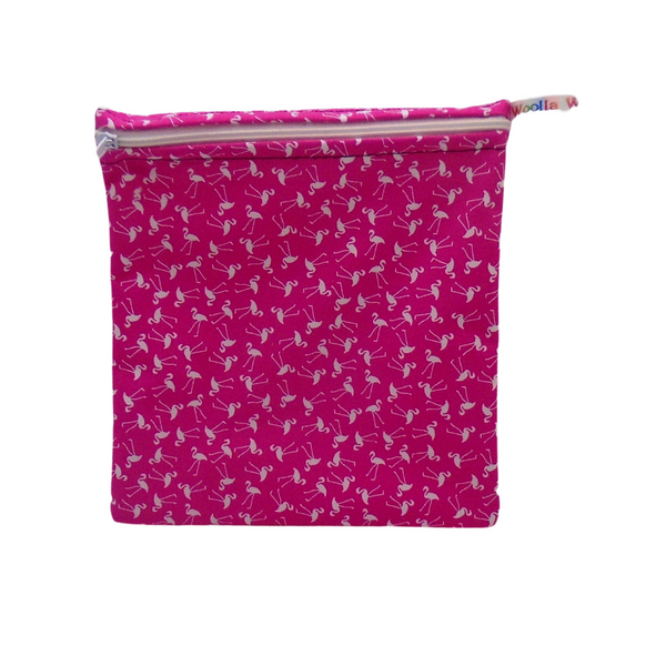 Tiny Pink Flamingo -  Medium Poppins Pouch Reusable Washable Sandwich Bag - Vegan Alternative to Wax Wrap