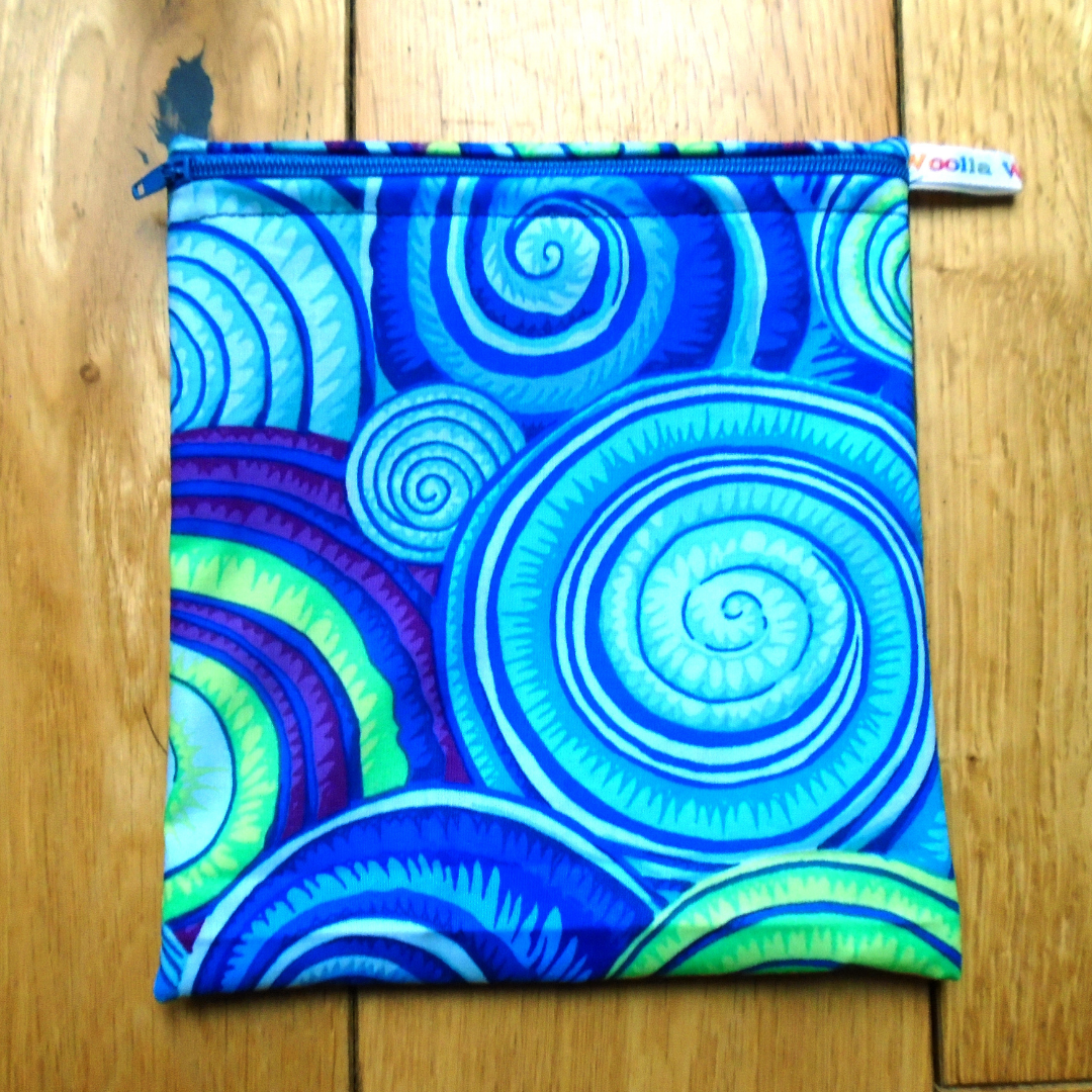 Blue Purple Swirls Medium Poppins Pouch Washable Sandwich Bag - Vegan Alt. to Wax Wrap