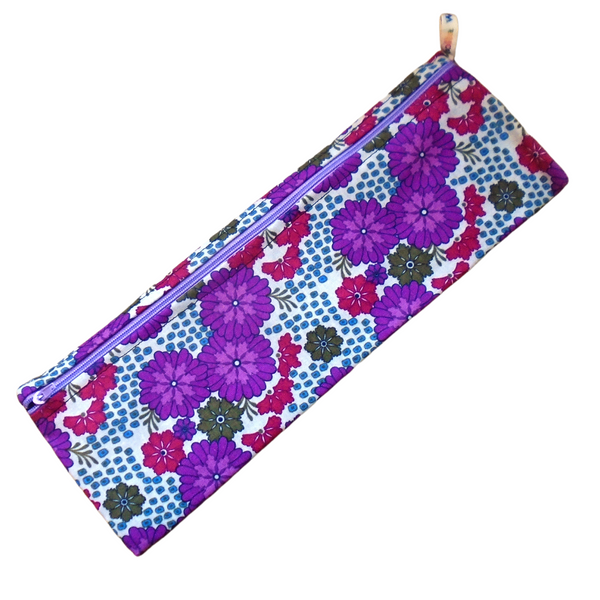 Retro Purple Blooms - XL  Straw/Cutlery Poppins Pouch