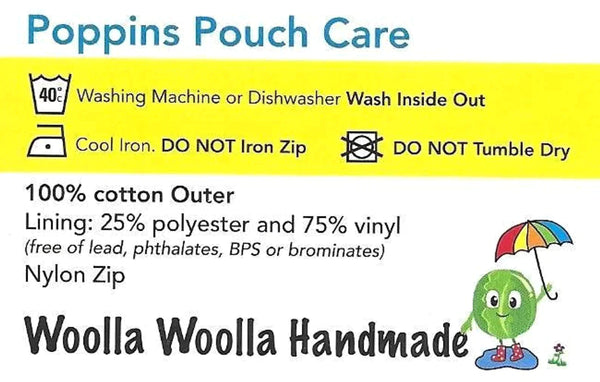 Blue Wish - Large Poppins Pouch - Waterproof, Washable, Food Safe, Vegan, Lined Zip Bag