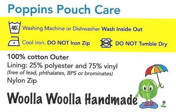 Audabon 2 - Large Poppins Pouch - Waterproof, Washable, Food Safe, Vegan, Lined Zip Bag