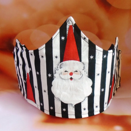 Modern Santa With Black Glitter Fabric Christmas Crown Reversible Adjustable - One Size Fits All Party Hat Birthday Crown - Eco Zero Waste
