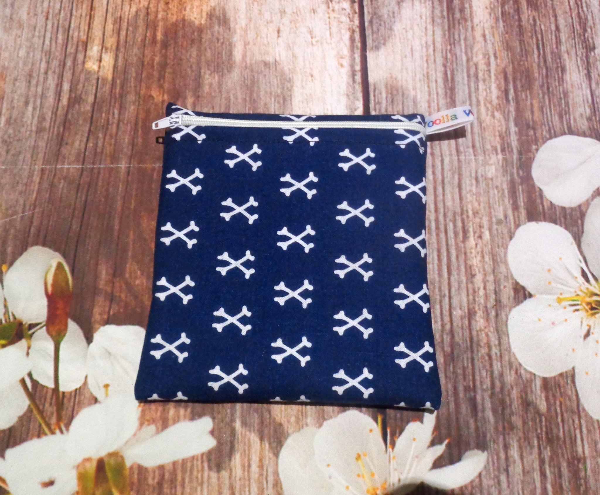 Crossbones Pirate Navy - Small Poppins Pouch Washable Snack Bag