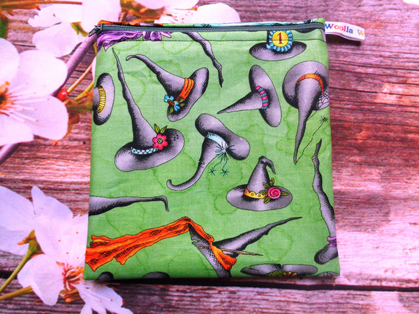 Green Witches Hat Medium Poppins Pouch Washable Sandwich Bag - Vegan Alt. to Wax Wrap